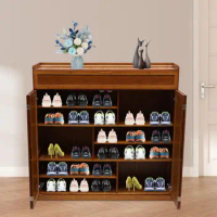 Bamboo Shoe Cabinet Shoe Rack Entryway 7 Tier Storage With Doors Tall Compartment For Boots Organizer Moisture-proof Living Room