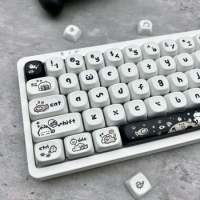 ECHOME Happy Kitten Theme Keycaps Set Custom MOA Black White Cat Cute Key Caps for Mechanical Keyboard Caps Gaming Accessories