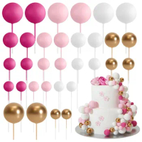 32 Pcs Ball Cake Topper Decorations Cake Picks Balls Cake Decorations for Wedding Party Birthday Cake Decorating (Pink Gold)