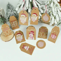 100pcs Christmas Kraft Paper Tags Merry Christmas Snowman Deer Gift Packaging Label Card Xmas Party Decor Hang Tags Garment Tag