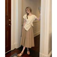 [Designer T-shirt] Irregular Pleated Round Neck Short Sleeve T-shirt Women's Summer New Loose Top