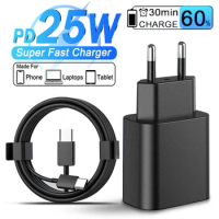 For Samsung PD 25W Fast Charger For Samsung Galaxy S24 S20 S21 fe S22 S23 Ultra Plus A54 USB Type C Charger Fast Charging Cable