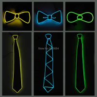 GZYUCHAO EL Men Gift EL Wire Black Ties Wedding Decor Neon LED Luminous Bow Neck Tie Ties For Men Boys Kids