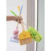 Children's pretend play toy set: little yellow duck, broom, mop, dustpan, baby vacuum cleaner, broom