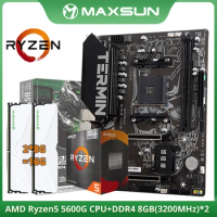 MAXSUN Full New Terminator B550M Motherboard with AMD Ryzen 5 5600G CPU Set and DDR4 3200Mhz*2 RAM AM4 M.2 for Desktop Gaming PC