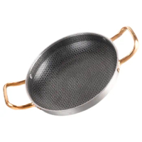 Stainless Steel Hong Style Honeycomb Griddle Thickened Seafood Crayfish Rice Pot Creative Double Ear Plate Pan (26cm) Fry
