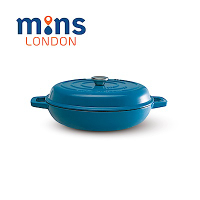 Mins London 琺瑯鑄鐵鍋淺鍋30cm MSE2030 炒鍋 平底鍋 燉鍋（電磁爐 IH爐可用）-孔雀藍