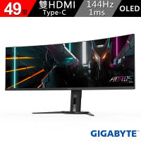 GIGABYTE 技嘉 AORUS CO49DQ 49型 OLED 曲面電競螢幕(5120x1440/144Hz/0.03ms/HDMI 2.1/99% DCI-P3)