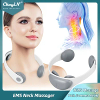 CkeyiN Electric Neck Massager Cordless TENS Low Pulse Cervical Spine Massage Device EMS Shoulder Pain Fatigue Relief Relaxation
