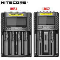 Original NITECORE UMS4 UMS2 LCD Smart Battery Charger for Li-ion/IMR/INR/ICR/LiFePO4 18650 14500 26650 AA 3.7 1.2V 1.5V Batterie