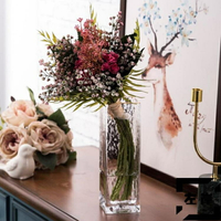 錘紋方口花瓶透明描金玻璃花瓶客廳歐式工藝品擺件