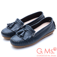 G.Ms. MIT系列-極好穿軟Q牛皮流蘇莫卡辛鞋-深藍