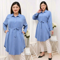 Tunik Kemeja Basic Polos Bahan Adem dan Nyaman Dipakai Pas untuk Kuliah, Hangout, atau Kerja - Azka 