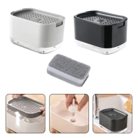 2In1 Portable Dish Soap Dispenser Liquid Soap Pumps Container Detergent Press Box With Sponge Kitchen Bathroom Washing Accessory