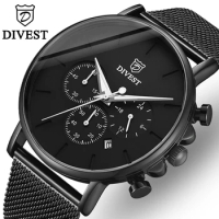 DIVEST Fashion Mens Watches Top Brand Luxury Quartz Watch Men Casual Slim Mesh Steel Waterproof Sport Watch Relogio Masculino