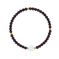 【金緻品】黃金串珠手鍊 石榴石玫瑰珠貝 0.05錢(純金手鍊 彈性繩 蝶貝雕花 玫瑰花 貝珠 紅石榴 亮球 金球)