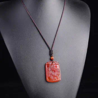 Natural Red Agate Fire Kirin Pendant Five Elements Fire Mascot Kirin Guardian Necklace Amulet Pendant