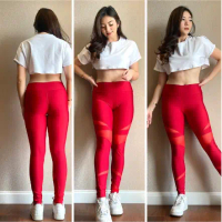 Setelan Outer Crop Gym Putih-Legging 8 model Merah
