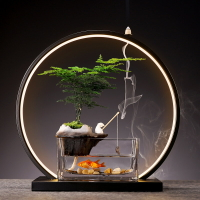 優樂悅~中式綠植盆栽擺件客廳玻璃小魚缸造景地柏植物文竹辦公室桌面裝飾