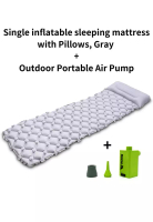 MasterTool 單人帶枕充氣睡床墊，灰色(195x61x5cm)+電動USB充氣泵