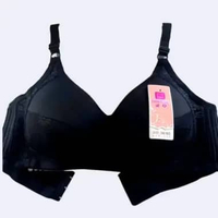 LINGCAO BRA Busa Tipis Tanpa Kawat Cup C (Besar) Motif Bunga Mengkilat Kait 3 Size 36-42 42 Black