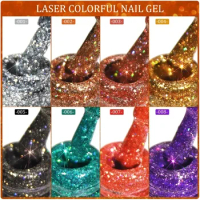 Super Glitter Nail Polish Starry Sky Shiny Sequins Gel Silver Nail Varnish Laser Colorful Nail Gel UV/LED Soak Off Polish Art
