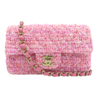 【二手名牌BRAND OFF】CHANEL 香奈兒 粉色 毛呢 Mini Coco 20 鍊帶 肩背包 A69900