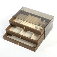 多層大容量首飾盒高檔手鐲耳環胡桃木紋大容量復古飾品收納盒