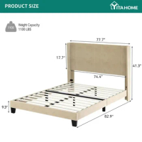 King Size Upholstered Bed Frame Bed Bases and Frames Strong Wood Slats Support Mattress Foundation No Box Spring Needed Full