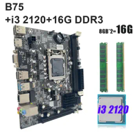 KEYIYOU B75 Motherboard Placa Mãe Gamer with Core I3 2120 2*8GB DDR3 LGA 1155 with Processor and Memory 1155 Motherboard Kit