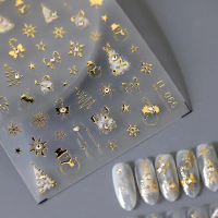 Gold Snowflake Bowknot Snowman Lovely Christmas 3D Self Adhesive Nail Art Sticker Rhinestone 5D Embo