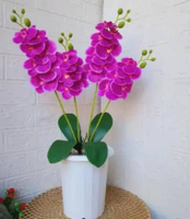 Anggrek latex artificial 4 tangkai pot gentong plastik Ungu