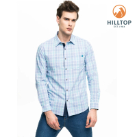 【Hilltop 山頂鳥】男款吸濕快乾抗UV長袖襯衫S05M65淺藍紫格
