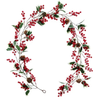 New Red Berry Christmas Garland With Pine Cone Garland Artificial Garland Garden Gate Home Decoration For New Year