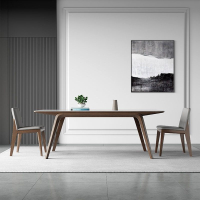 實木巖板餐桌現代簡約進口白蠟木實木腿長方形亮光白色巖板餐桌椅