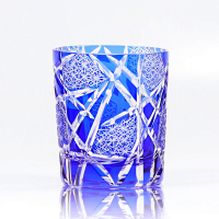 ญี่ปุ่น Royal พิเศษ R Edo Kiriko แก้วไวน์ Hand Cut กระพริบ Lightning Design Amber Whisky Glass High