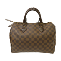 【二手名牌BRAND OFF】LOUIS VUITTON LV 路易威登 棕色 棋盤格 帆布 Speedy 30 手提包 金扣 棕色