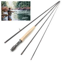 NEW 8FT 9FT Fly Fishing Rod Carbon Fiber Cork Handle 4 Section Lightweight Pikes Fish Trout Pole Lake River Stream Fly Rod