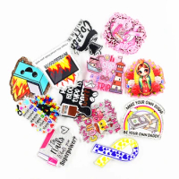 10PCS Mixed Glitter Lipstick Grill Ribbon Autism Coffee Acrylic Charms Fit DIY ID Card Badge Holder Jewelry Making