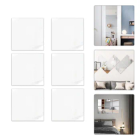 6Pcs Mirror Sticker 20cm 3D Square PET Self Adhesive Tile Wall Sticker Self Adhesive For Bathroom Home Decoration Accessories