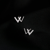 925純銀雙v字母w耳釘女夏季新款潮耳環簡約冷淡風小眾耳飾品