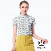 【KING GOLF】實體同步款-女款花朵碎花造型POLO衫/高爾夫球衫(黃色)