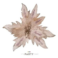 Artificial Poinsettia Glitter Elegan / Kastuba Glitter / Dekorasi Natal / Ornament Natal Pink