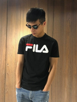 美國百分百【全新真品】FILA 短袖 T恤 上衣 T-shirt 運動潮流 復古 黑色 深藍 大logo J129