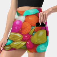 Jelly Beans Women Tennis Skirts Golf Badminton Pantskirt Sports Phone Pocket Skort Sweets Confection Confectionery Sugar Candy