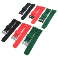22mm Rubber Strap Silicone Watch Band Fits For Diver SKX007 Seiko 5 SRPD Come With Spring Bars Wave Black Green Red Orange