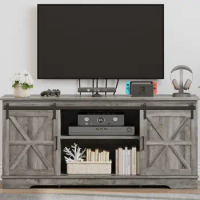 TV Stand Cabinet with Sliding Barn Door For 65" TV Entertainment Center Console