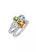 Arte Madrid HEX 全天然寶石疊戴戒指 (2 件) - 黃水晶, 橄欖石, 瑞士藍托帕石, 白托帕石
