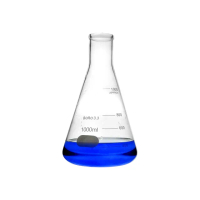 【HOME+】1000ml燒瓶 大玻璃杯 刻度杯子 造型花瓶 錐型瓶 造型玻璃瓶 大容量杯 B-GCD1000(三角燒瓶 果茶杯)