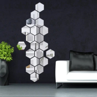 20Pcs/Set DIY 3D Mirror Wall Sticker Hexagon Wall Mirror Stickers Acrylic Wall Sticker Home Living Room Bedroom Decoration